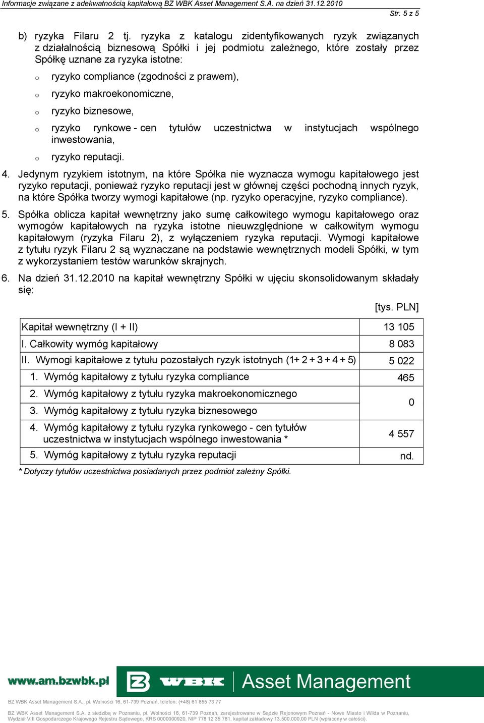 makreknmiczne, ryzyk bizneswe, ryzyk rynkwe - cen tytułów uczestnictwa w instytucjach wspólneg inwestwania, ryzyk reputacji. 4.