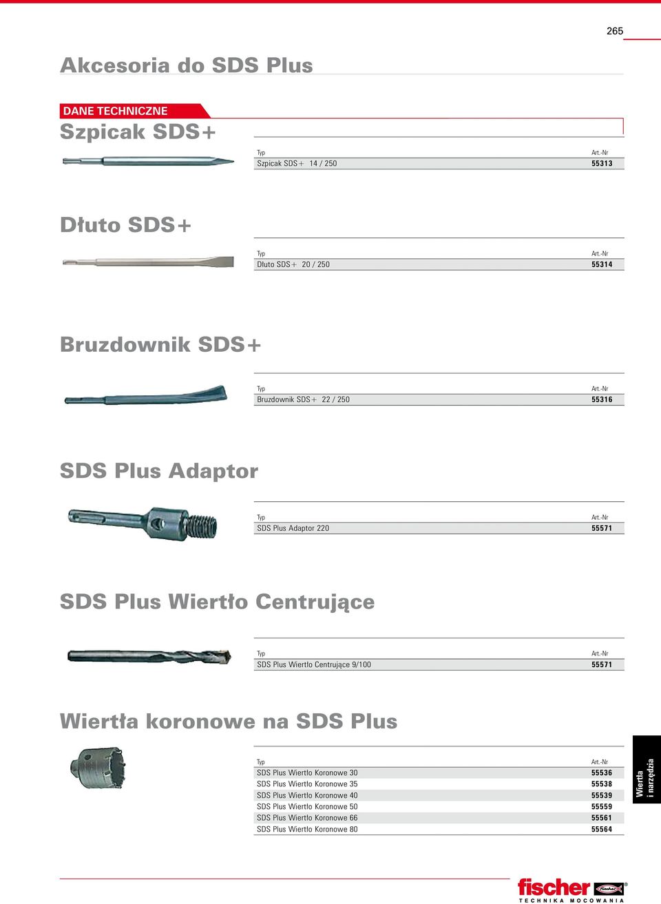 Centrujàce 9/100 55571 koronowe na SDS Plus SDS Plus Wiert o Koronowe 30 55536 SDS Plus Wiert o Koronowe 35 55538 SDS Plus