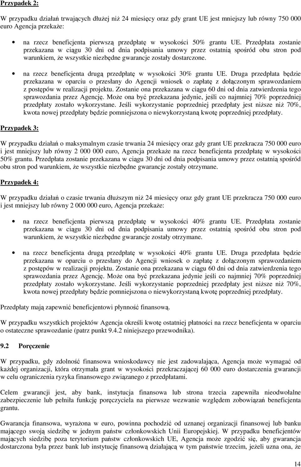 na rzecz beneficjenta drugą przedpłatę w wysokości 30% grantu UE.