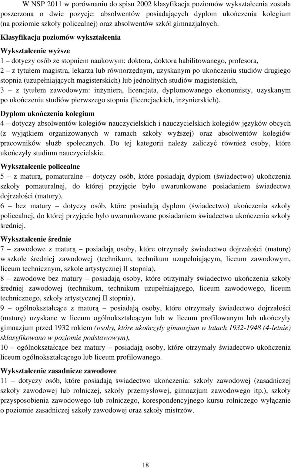 Klasyfikacja poziomów wykształcenia Wykształcenie wyższe 1 dotyczy osób ze stopniem naukowym: doktora, doktora habilitowanego, profesora, 2 z tytułem magistra, lekarza lub równorzędnym, uzyskanym po