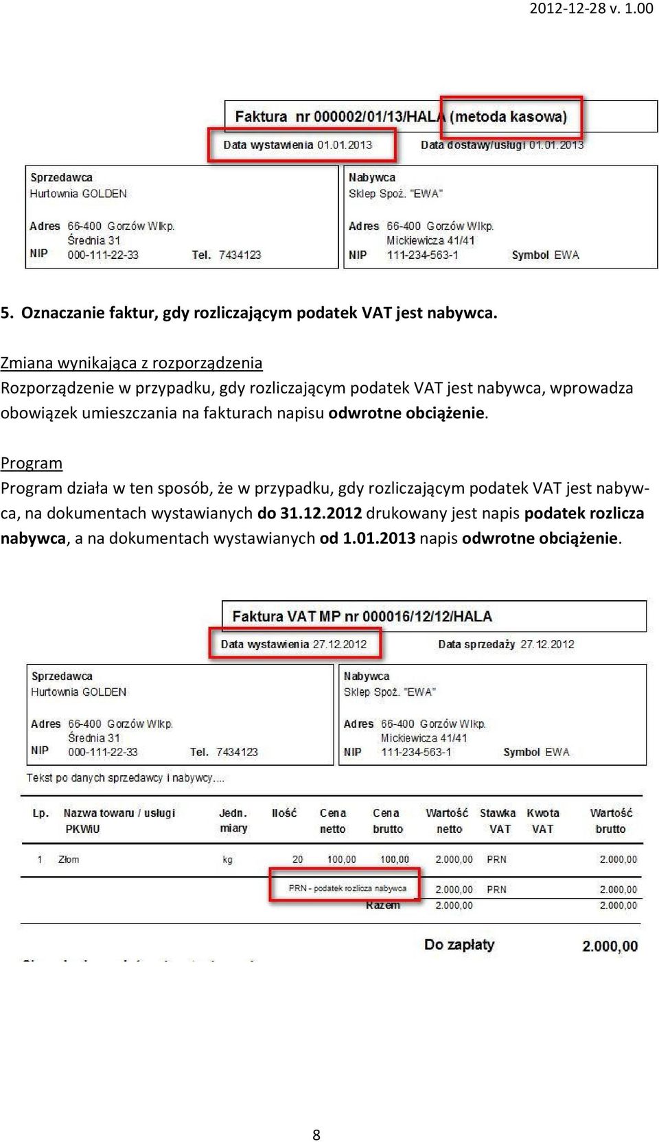 fakturach napisu odwrotne obciążenie.