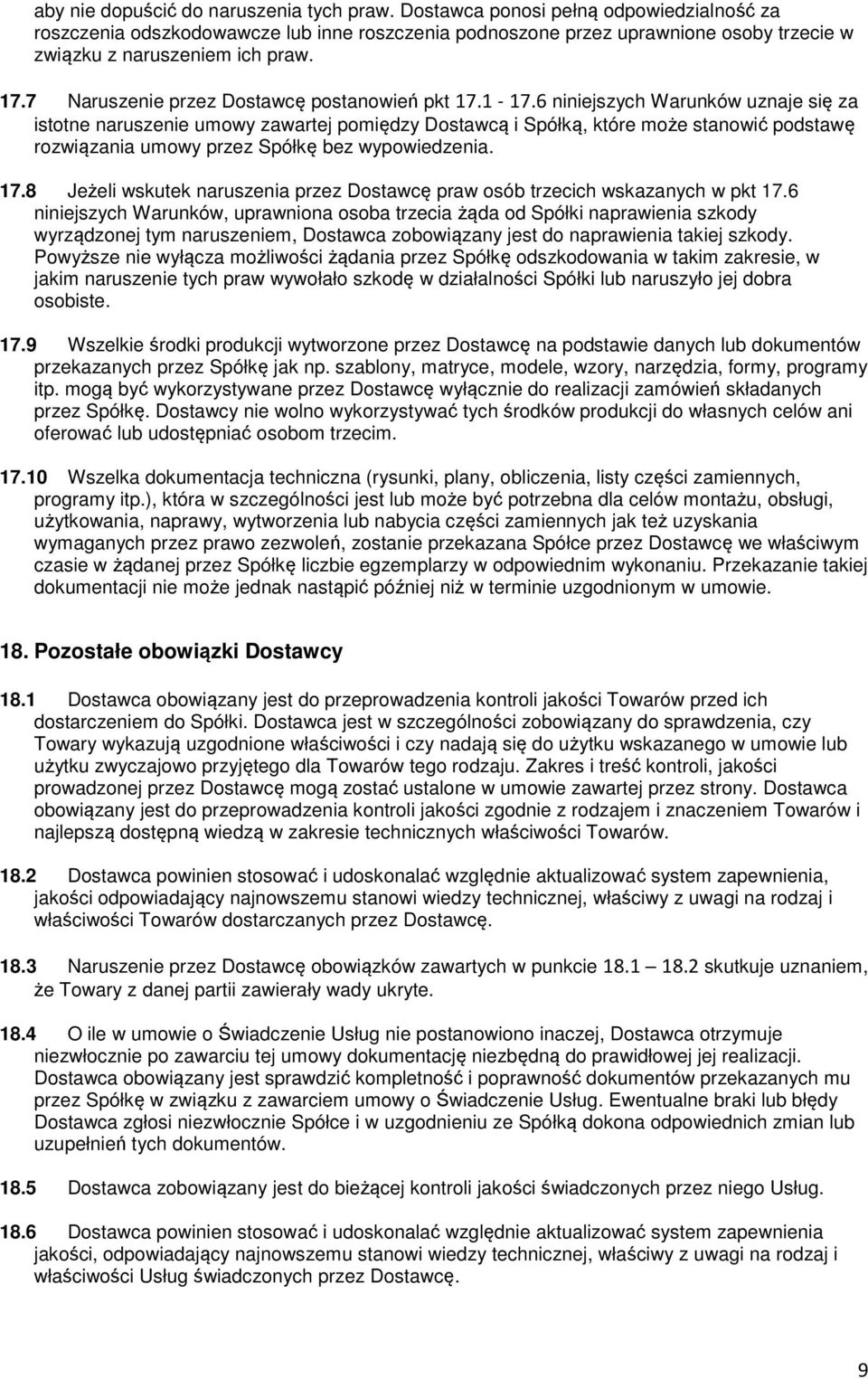7 Naruszenie przez Dostawcę postanowień pkt 17.1-17.