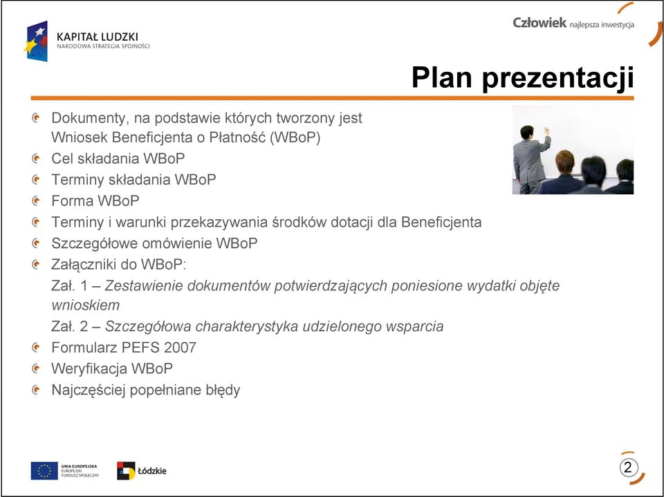 Plan prezentacji Załączniki do WBoP: Zał.