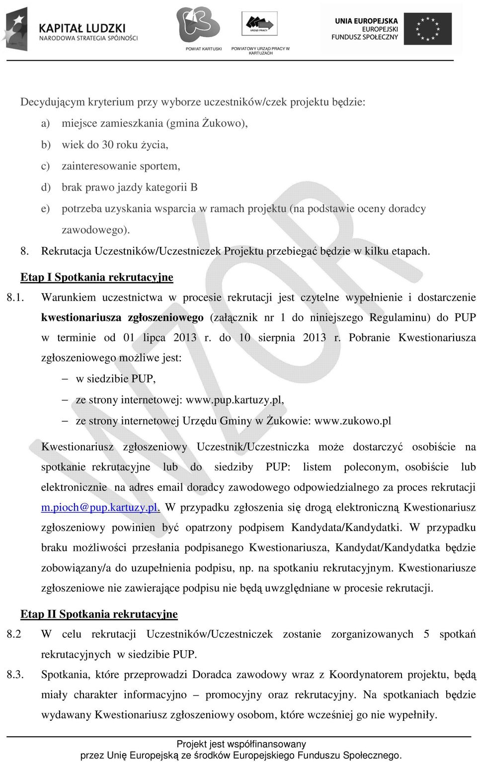 Etap I Spotkania rekrutacyjne 8.1.