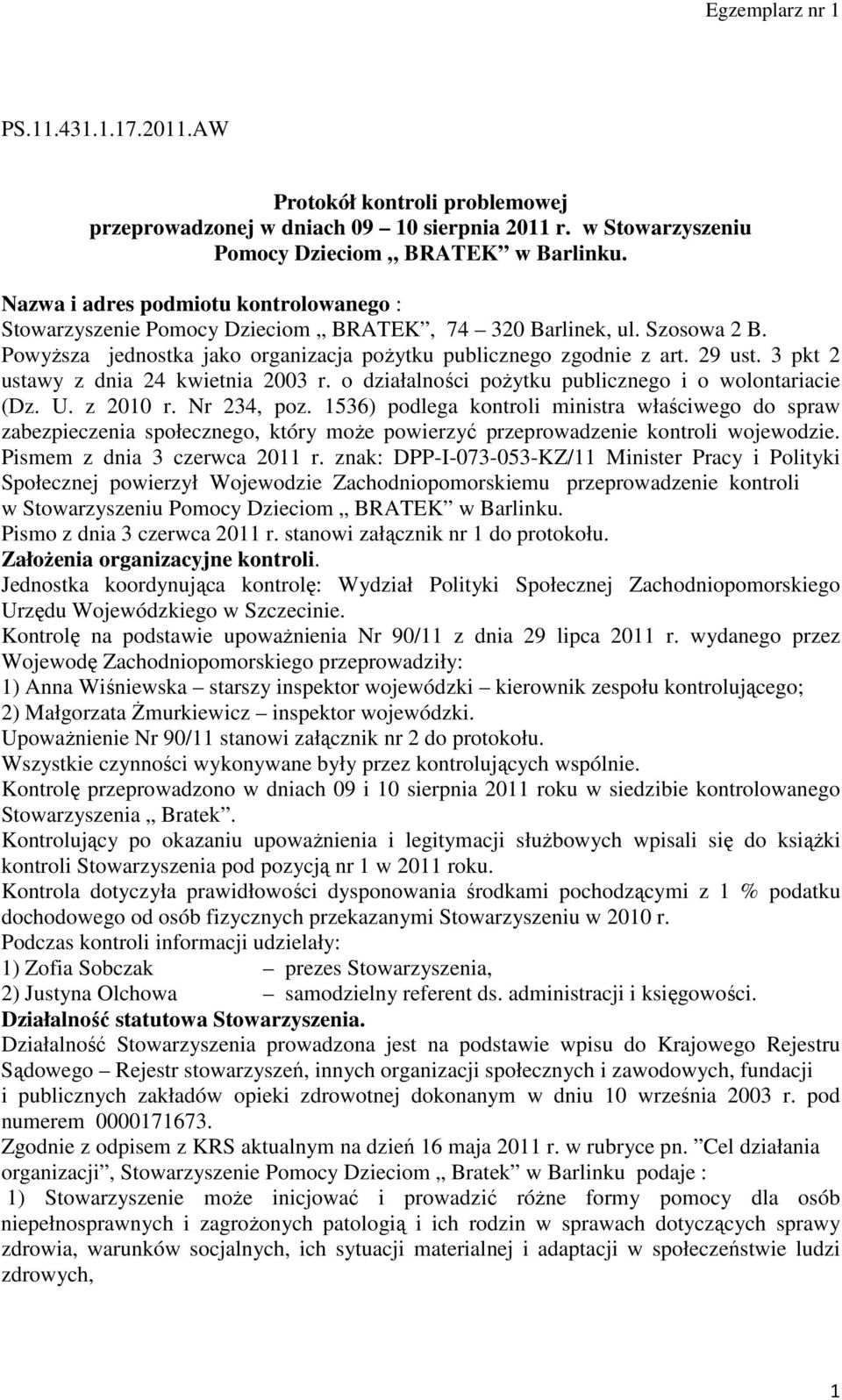 3 pkt 2 ustawy z dnia 24 kwietnia 2003 r. o działalności pożytku publicznego i o wolontariacie (Dz. U. z 2010 r. Nr 234, poz.