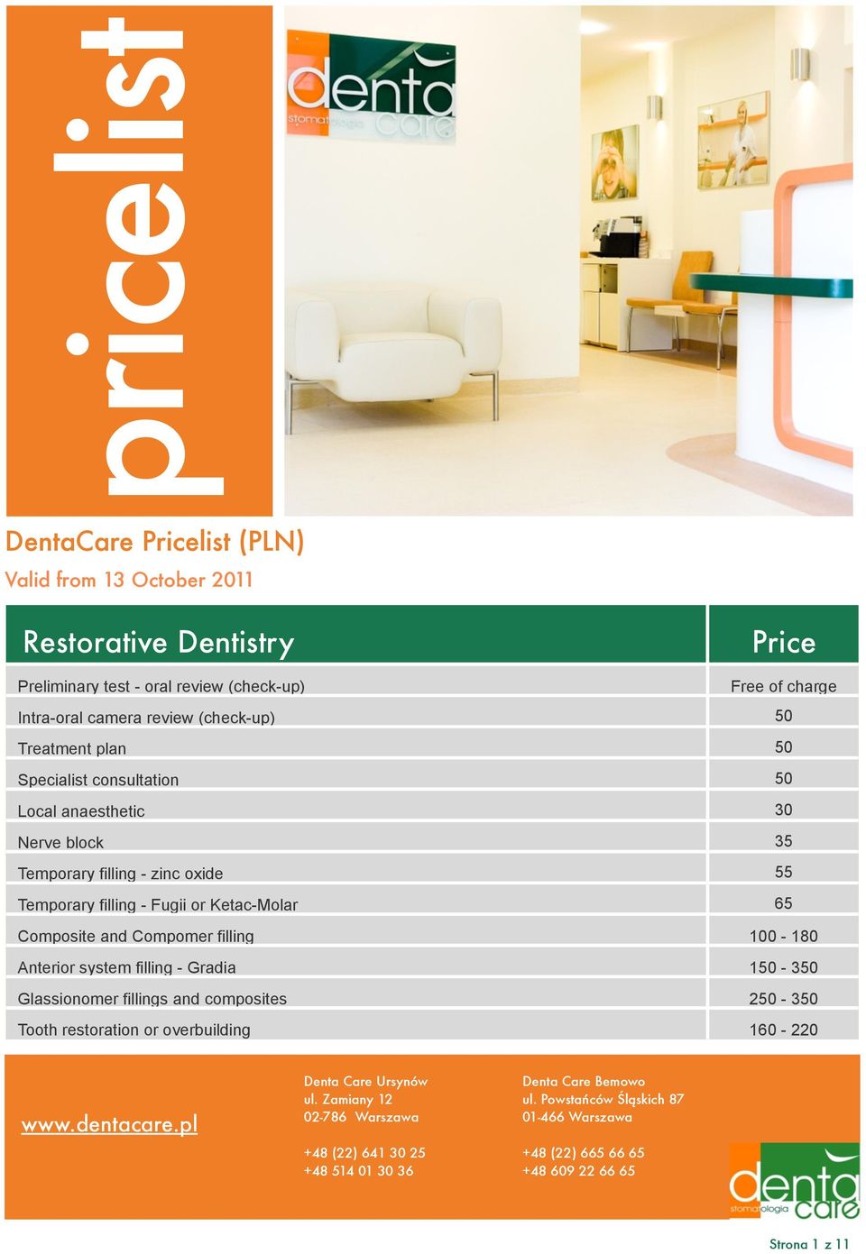 35 Temporary filling - zinc oxide 55 Temporary filling - Fugii or Ketac-Molar 65 Composite and Compomer filling 100-180 Anterior