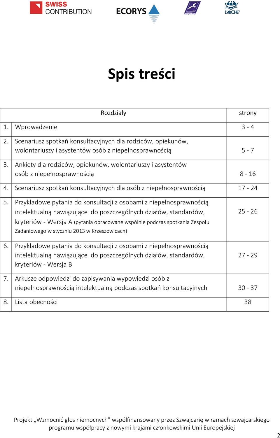Przykładowe pytania do konsultacji z osobami z niepełnosprawnością intelektualną nawiązujące do poszczególnych działów, standardów, kryteriów - Wersja A (pytania opracowane wspólnie podczas spotkania