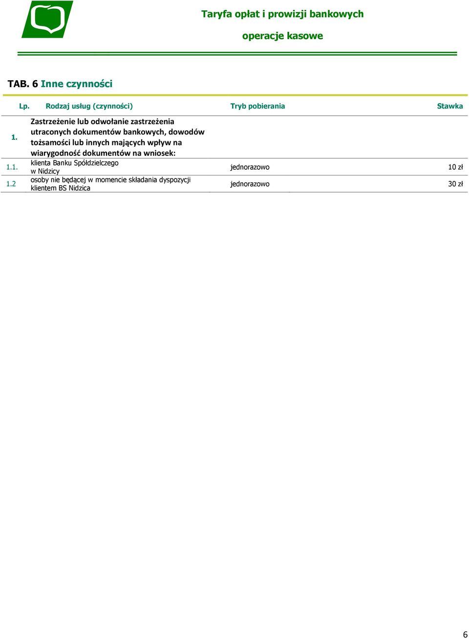 2 Zastrzeżenie lub odwołanie zastrzeżenia utraconych dokumentów bankowych,