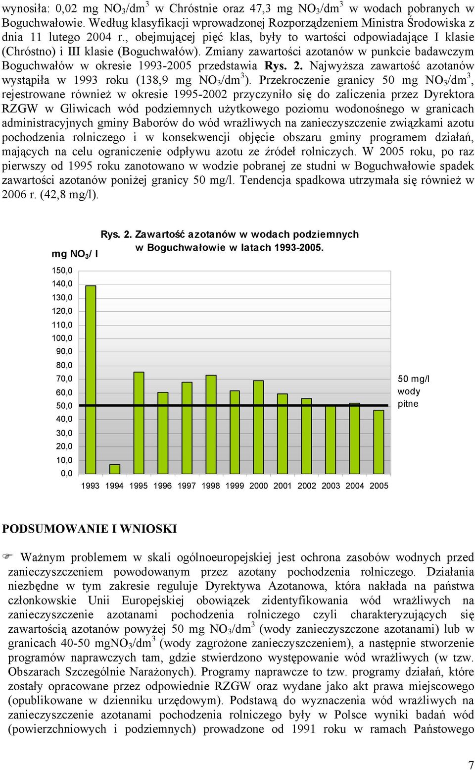 2. Najwyższa zawartość azotanów wystąpiła w 1993 roku (138,9 mg NO 3 /dm 3 ).