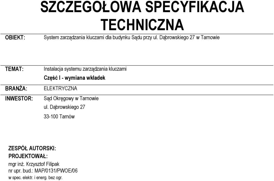 ELEKTRYCZNA Sąd Okręgowy w Tarnowie ul.