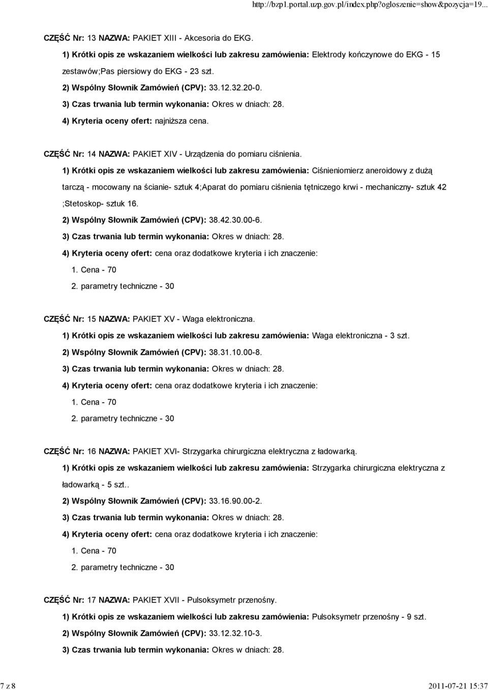 CZĘŚĆ Nr: 14 NAZWA: PAKIET XIV - Urządzenia do pomiaru ciśnienia.