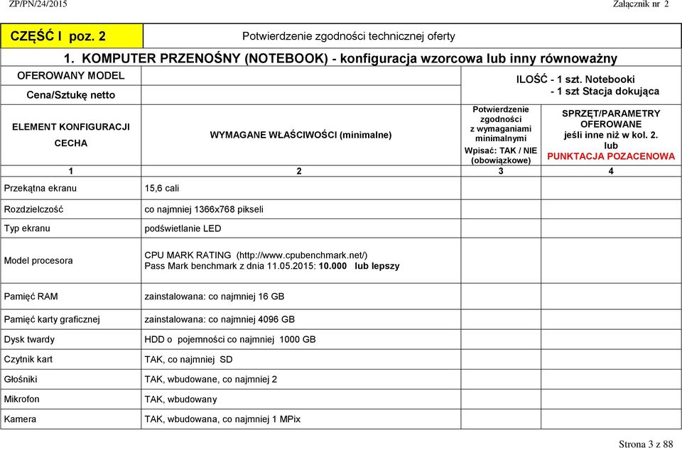 Notebooki - 1 szt Stacja dokująca SPRZĘT/PARAMETRY OFEROWANE jeśli inne niż w kol. 2.