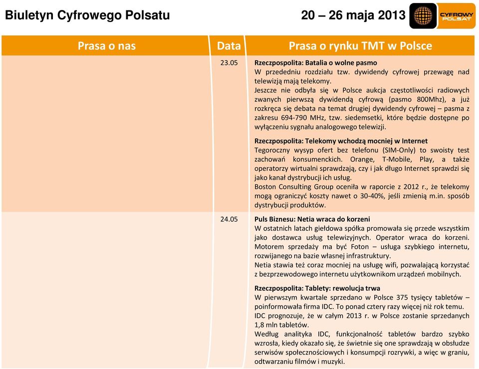 694-790 MHz, tzw. siedemsetki, które będzie dostępne po wyłączeniu sygnału analogowego telewizji.