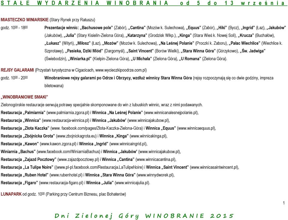 Sulechowa), Equus (Zabór), Hiki (Bycz), Ingrid (Łaz), Jakubów (Jakubów), Julia (Stary Kisielin-Zielona Góra), Katarzyna (Grodzisk Wlkp.), Kinga (Stara Wieś k.