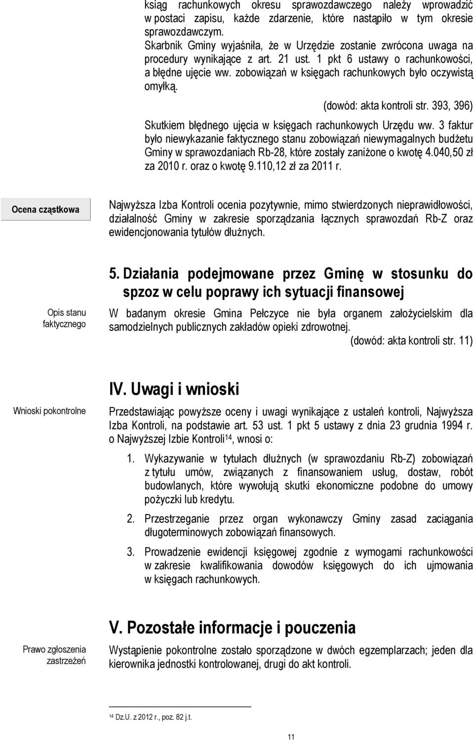 zobowiązań w księgach rachunkowych było oczywistą omyłką. (dowód: akta kontroli str. 393, 396) Skutkiem błędnego ujęcia w księgach rachunkowych Urzędu ww.