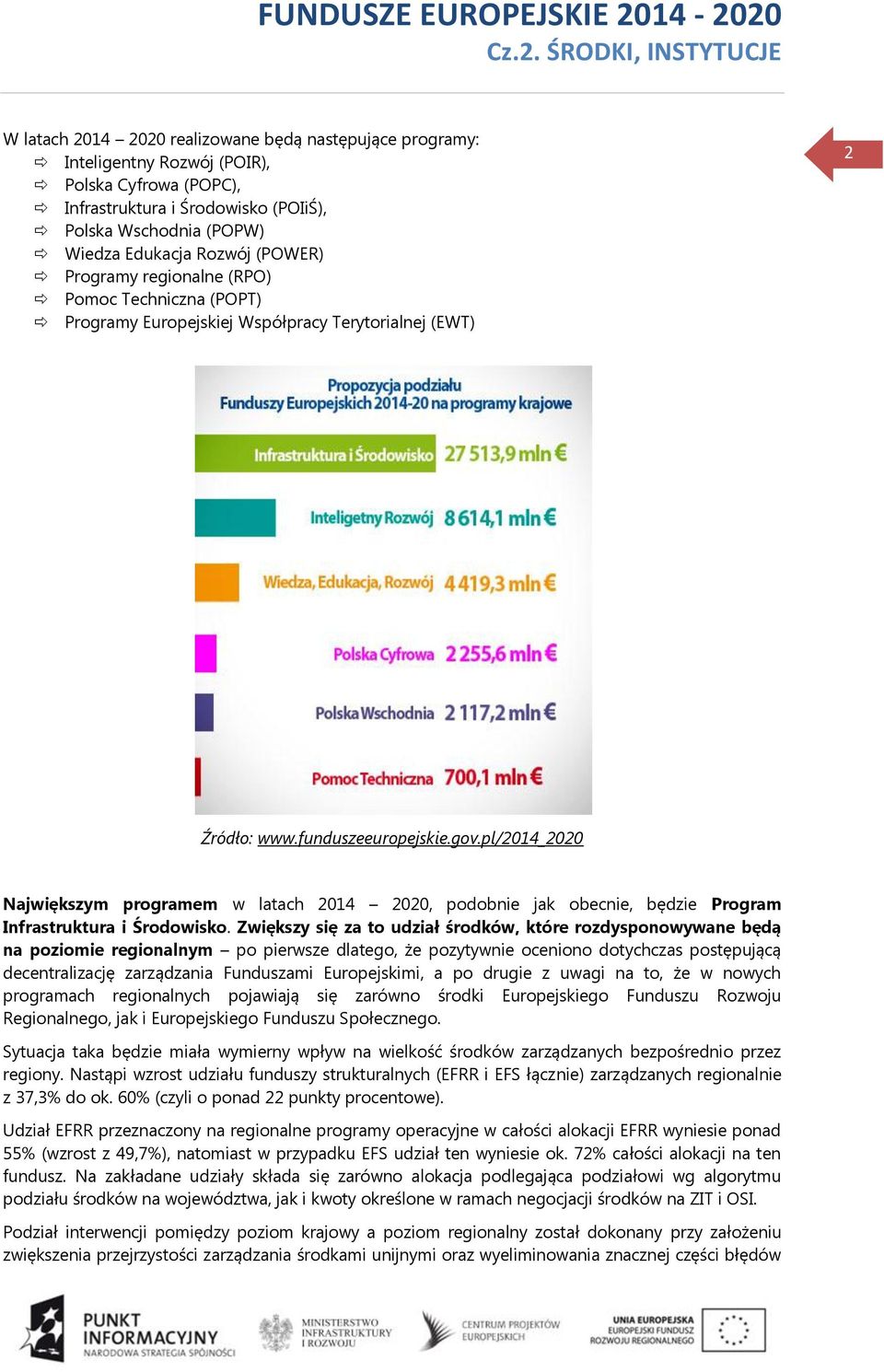 pl/2014_2020 Największym programem w latach 2014 2020, podobnie jak obecnie, będzie Program Infrastruktura i Środowisko.