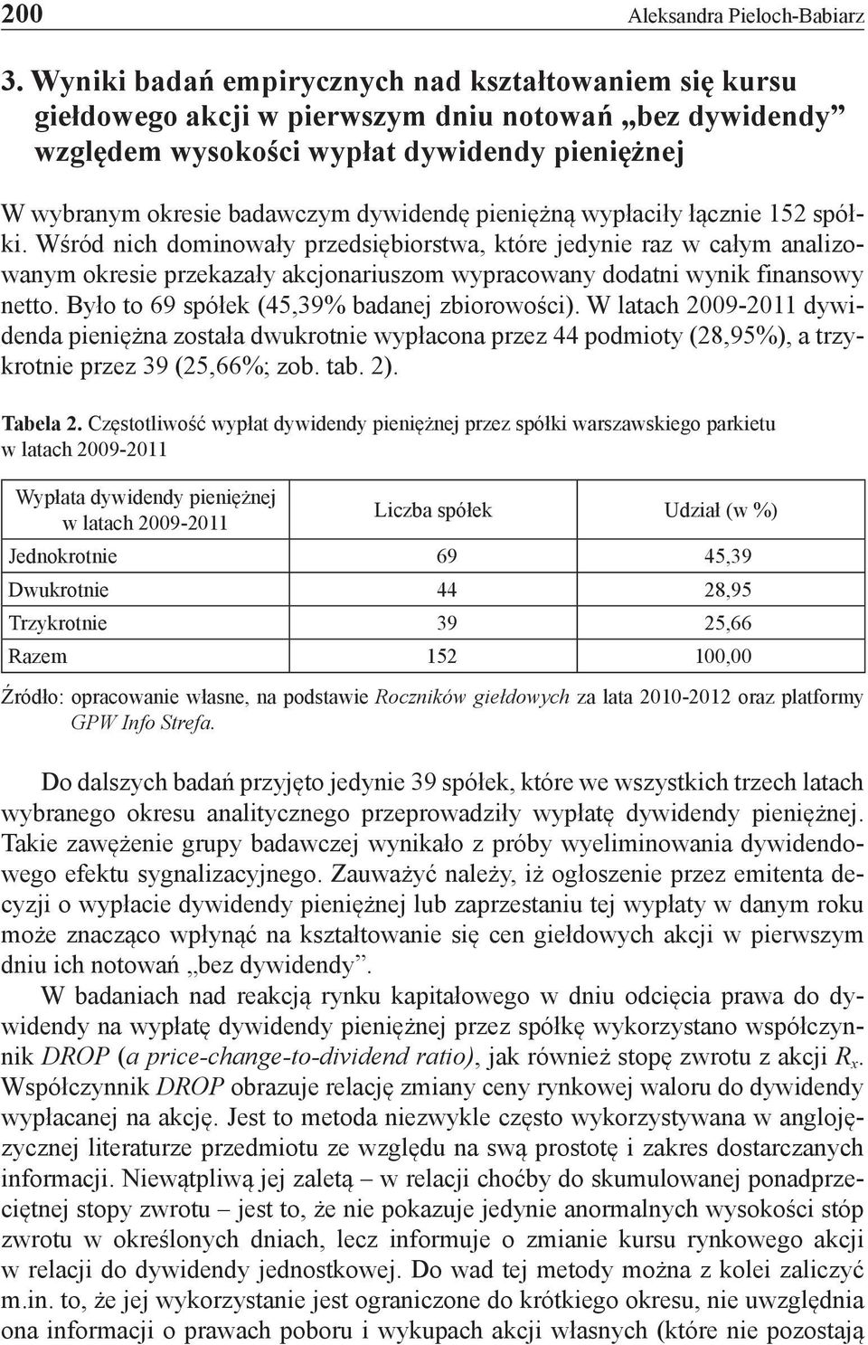 pieniężną wypłaciły łącznie 152 spółki. Wśród nich dominowały przedsiębiorstwa, które jedynie raz w całym analizowanym okresie przekazały akcjonariuszom wypracowany dodatni wynik finansowy netto.