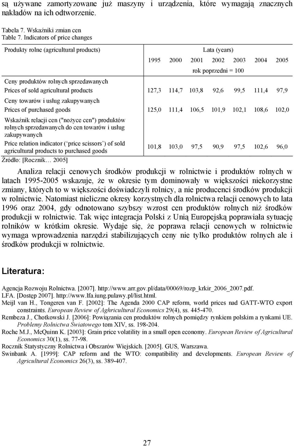 products 127,3 114,7 103,8 92,6 99,5 111,4 97,9 Ceny towarów i usług zakupywanych Prices of purchased goods 125,0 111,4 106,5 101,9 102,1 108,6 102,0 Wskaźnik relacji cen ("nożyce cen") produktów