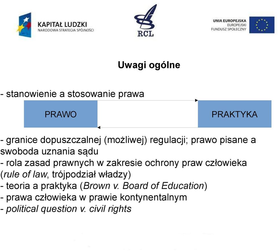 ochrony praw człowieka (rule of law, trójpodział władzy) - teoria a praktyka (Brown v.