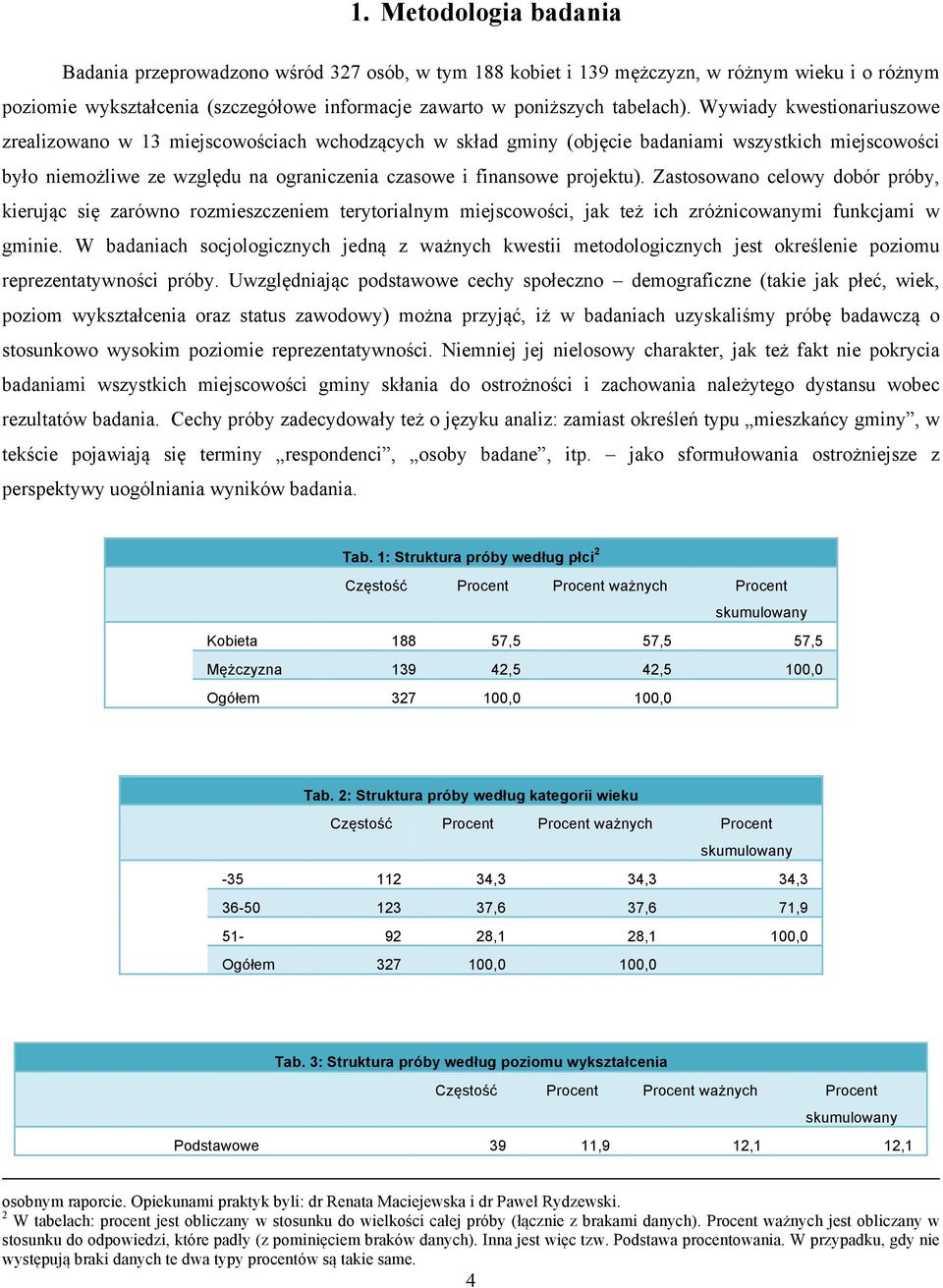 projektu). Zastosowano celowy dobór próby, kierując się zarówno rozmieszczeniem terytorialnym miejscowości, jak też ich zróżnicowanymi funkcjami w gminie.
