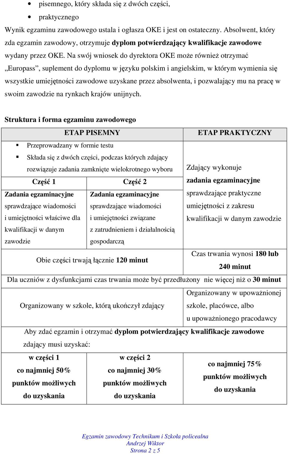 Na swój wniosek do dyrektora OKE może również otrzymać Europass, suplement do dyplomu w języku polskim i angielskim, w którym wymienia się wszystkie umiejętności zawodowe uzyskane przez absolwenta, i