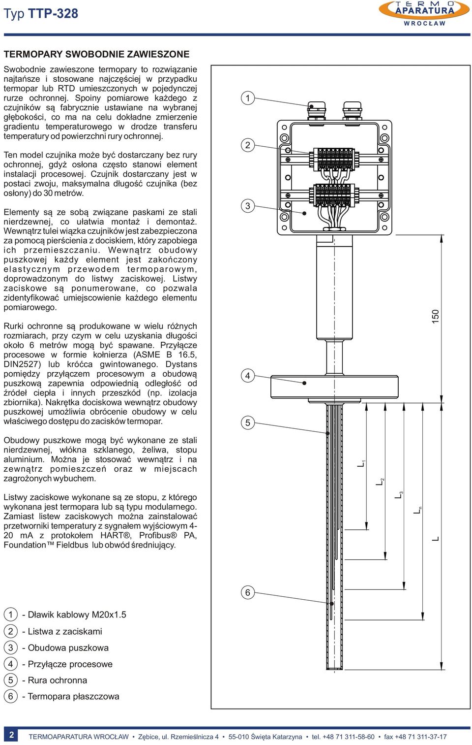 Ten mdel czujnika mże być dstarczany bez rury chrnnej, gdyż słna częst stanwi element instalacji prceswej. Czujnik dstarczany jest w pstaci zwju, maksymalna długść czujnika (bez słny) d 0 metrów.