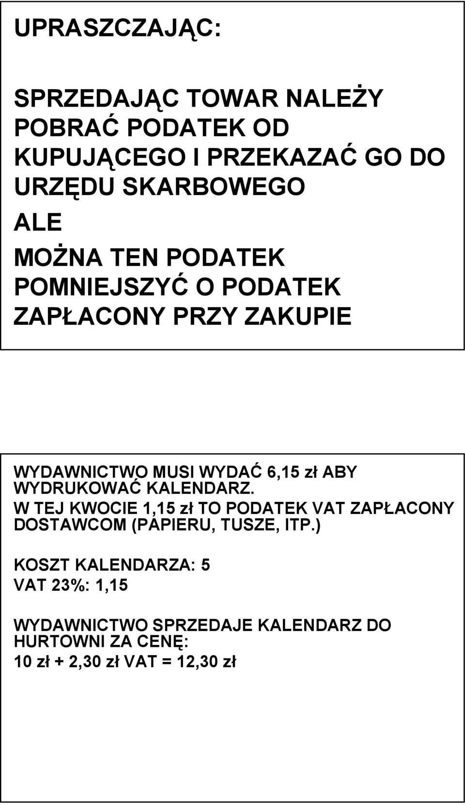 WYDRUKOWAĆ KALENDARZ. W TEJ KWOCIE 1,15 zł TO PODATEK VAT ZAPŁACONY DOSTAWCOM (PAPIERU, TUSZE, ITP.