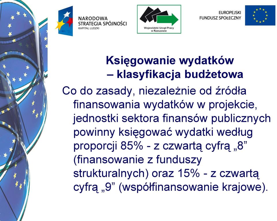 powinny księgować wydatki według proporcji 85% - z czwartą cyfrą 8