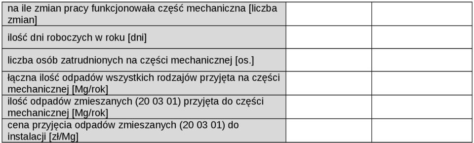 ] łączna ilość wszystkich rodzajów przyjęta na części mechanicznej ilość zmieszanych