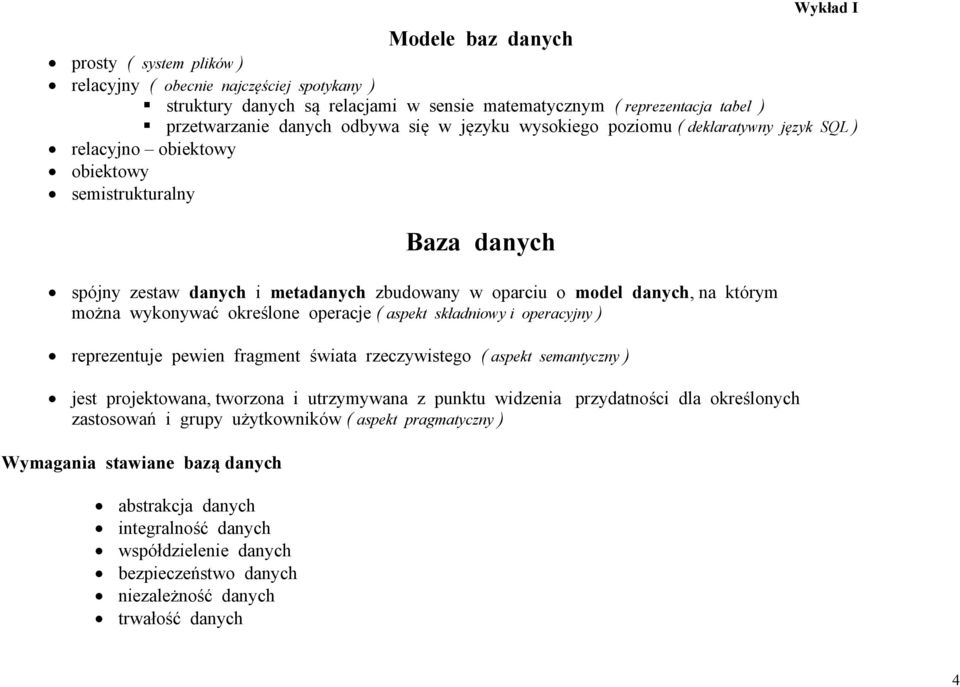 wykonywać określone operacje ( aspekt składniowy i operacyjny ) reprezentuje pewien fragment świata rzeczywistego ( aspekt semantyczny ) jest projektowana, tworzona i utrzymywana z punktu widzenia