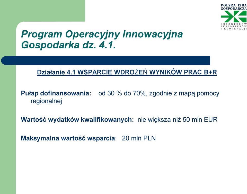 regionalnej od 30 % do 70%, zgodnie z mapą pomocy Wartość wydatków