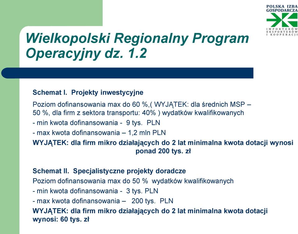 dofinansowania - 9 tys. PLN - max kwota dofinansowania 1,2 mln PLN WYJĄTEK: dla firm mikro działających do 2 lat minimalna kwota dotacji wynosi ponad 200 tys.