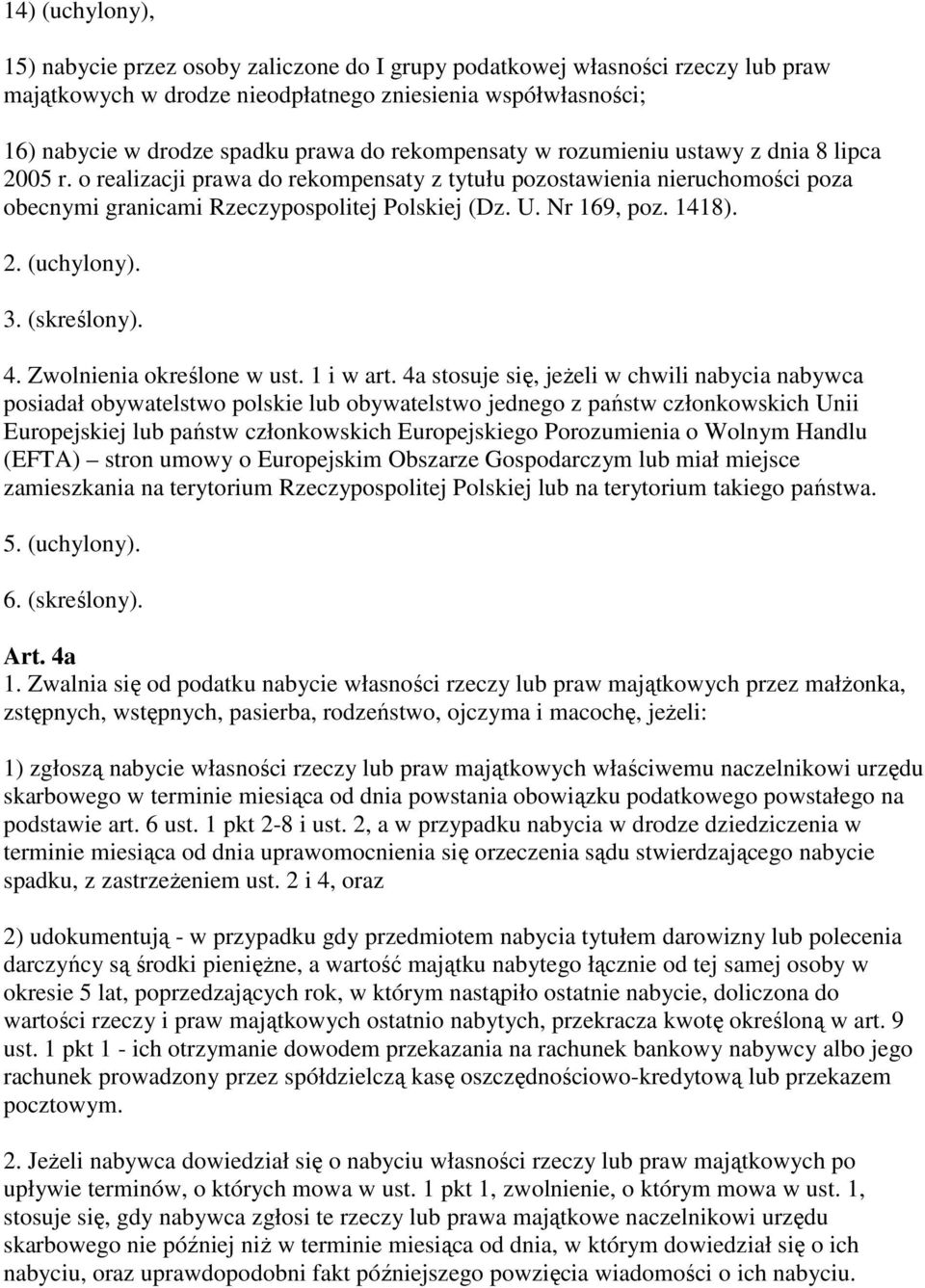 1418). 2. (uchylony). 3. (skreślony). 4. Zwolnienia określone w ust. 1 i w art.