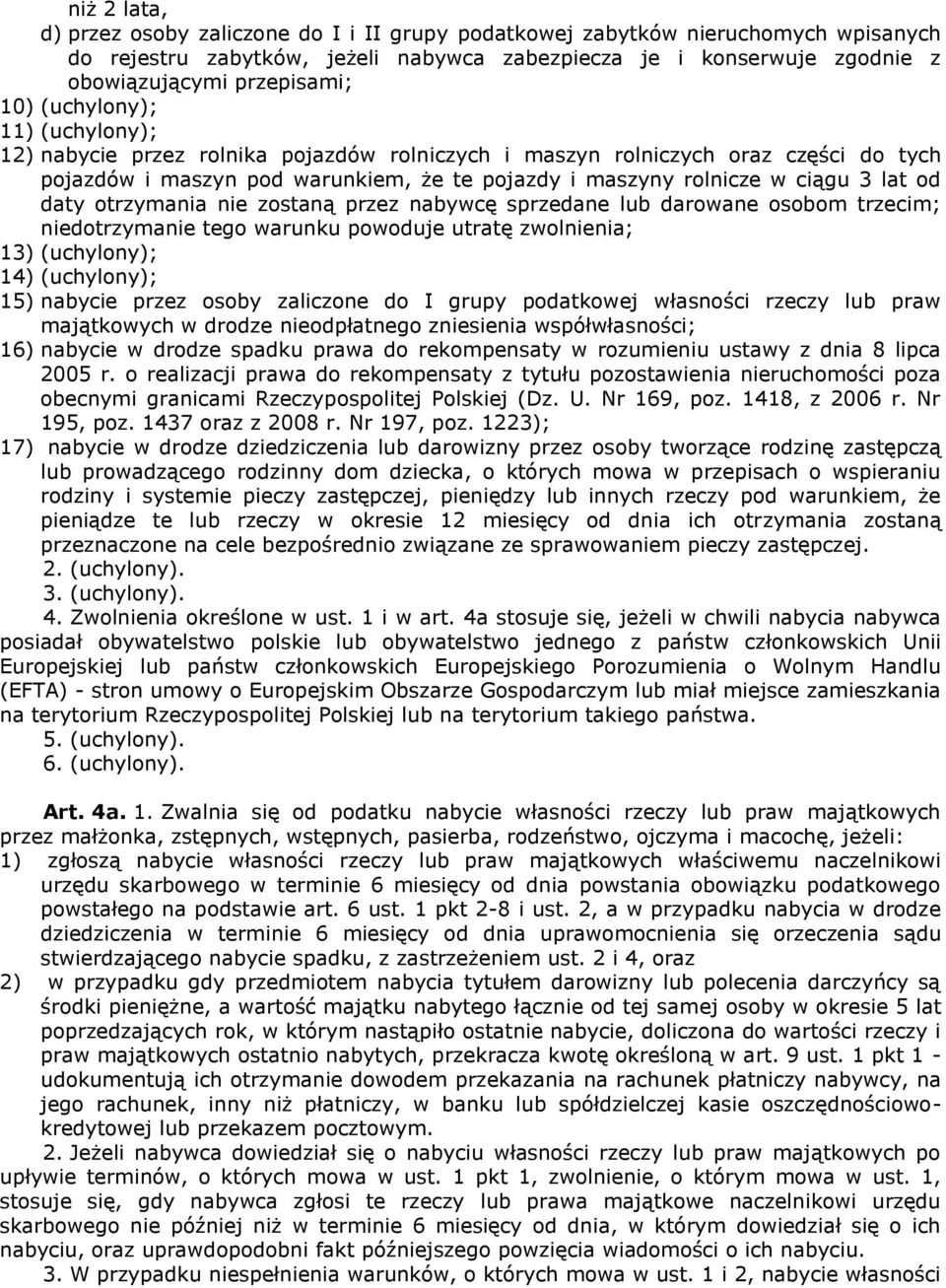 od daty otrzymania nie zostaną przez nabywcę sprzedane lub darowane osobom trzecim; niedotrzymanie tego warunku powoduje utratę zwolnienia; 13) (uchylony); 14) (uchylony); 15) nabycie przez osoby