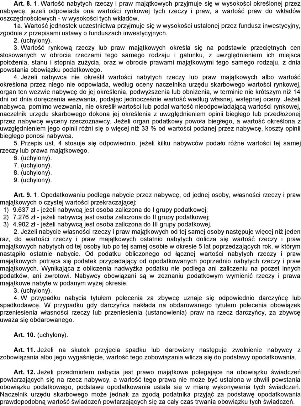 w wysokości tych wkładów. 1a. Wartość jednostek uczestnictwa przyjmuje się w wysokości ustalonej przez fundusz inwestycyjny, zgodnie z przepisami ustawy o funduszach inwestycyjnych. 2. (uchylony). 3.