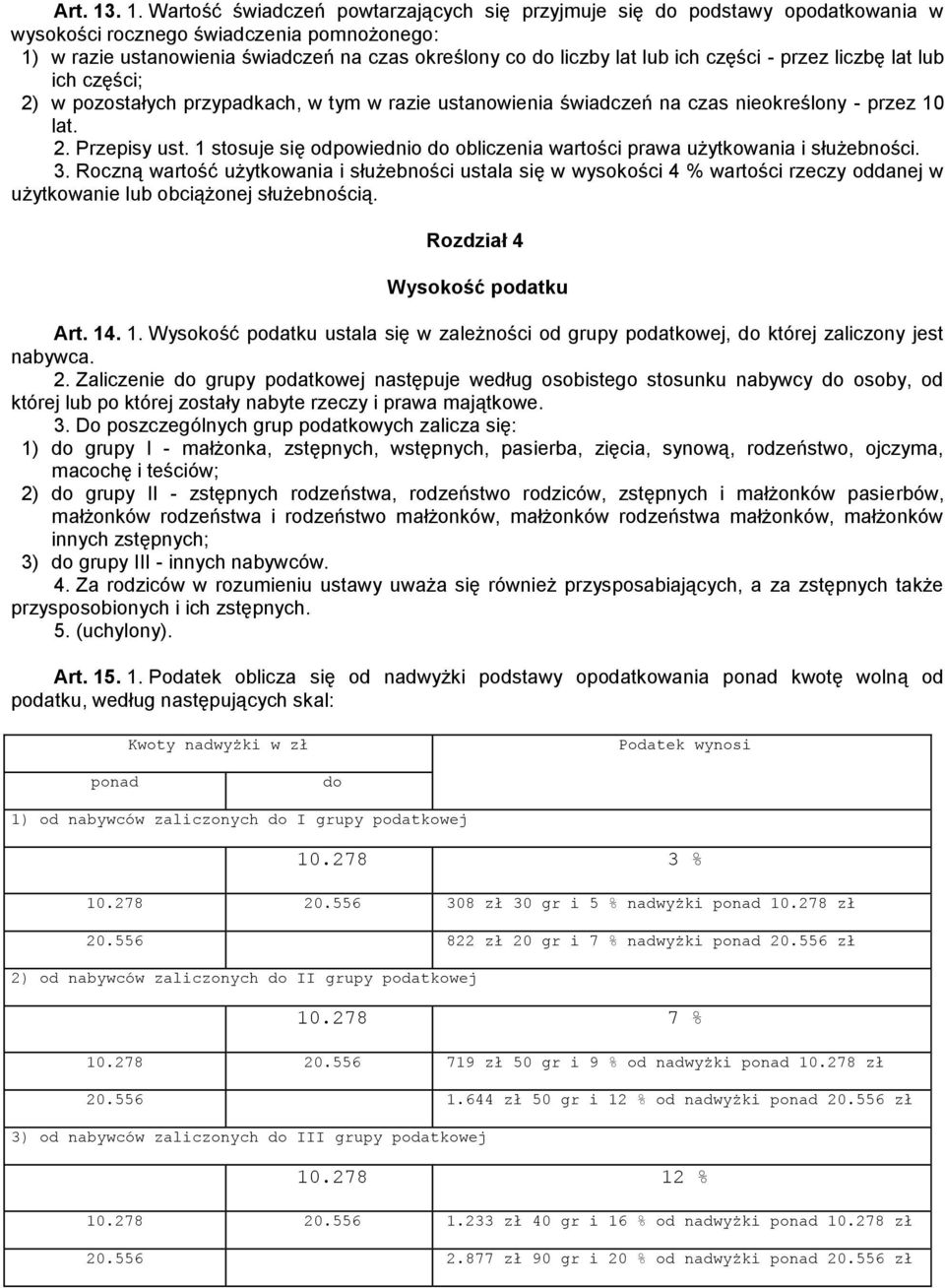 lub ich części - przez liczbę lat lub ich części; 2) w pozostałych przypadkach, w tym w razie ustanowienia świadczeń na czas nieokreślony - przez 10 lat. 2. Przepisy ust.