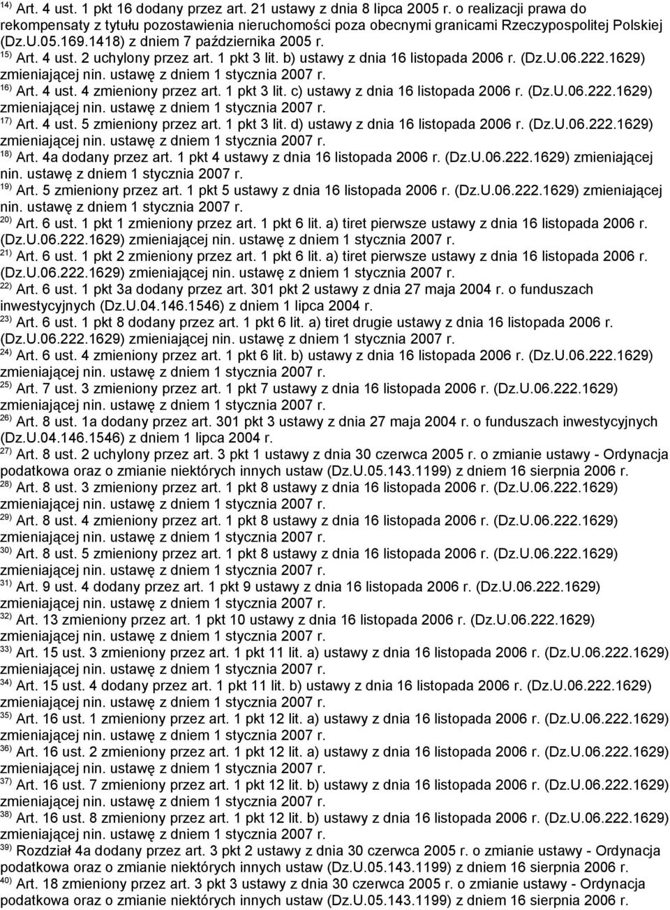 2 uchylony przez art. 1 pkt 3 lit. b) ustawy z dnia 16 listopada 2006 r. (Dz.U.06.222.1629) 16) Art. 4 ust. 4 zmieniony przez art. 1 pkt 3 lit. c) ustawy z dnia 16 listopada 2006 r. (Dz.U.06.222.1629) 17) Art.