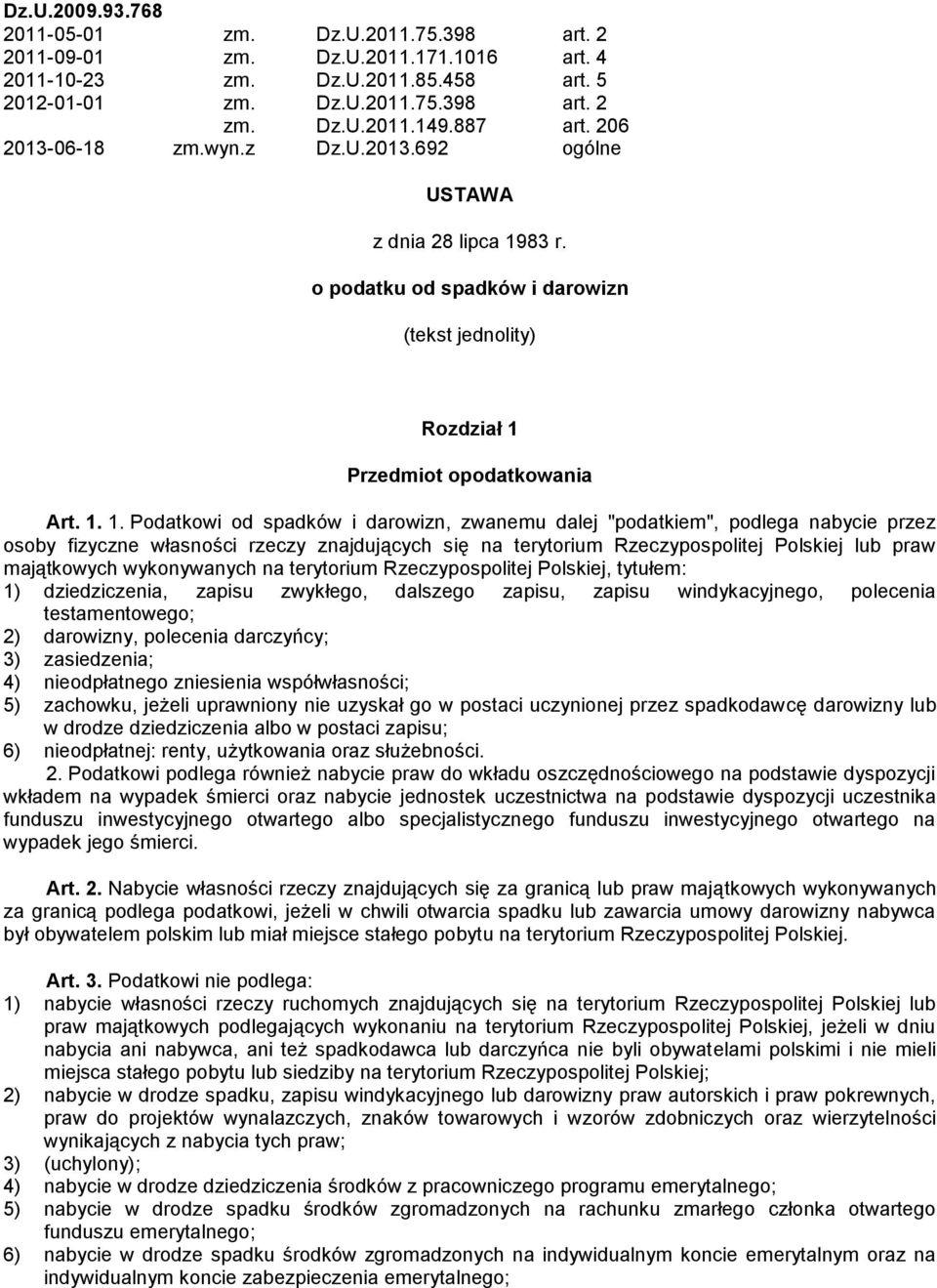 83 r. o podatku od spadków i darowizn (tekst jednolity) Rozdział 1 