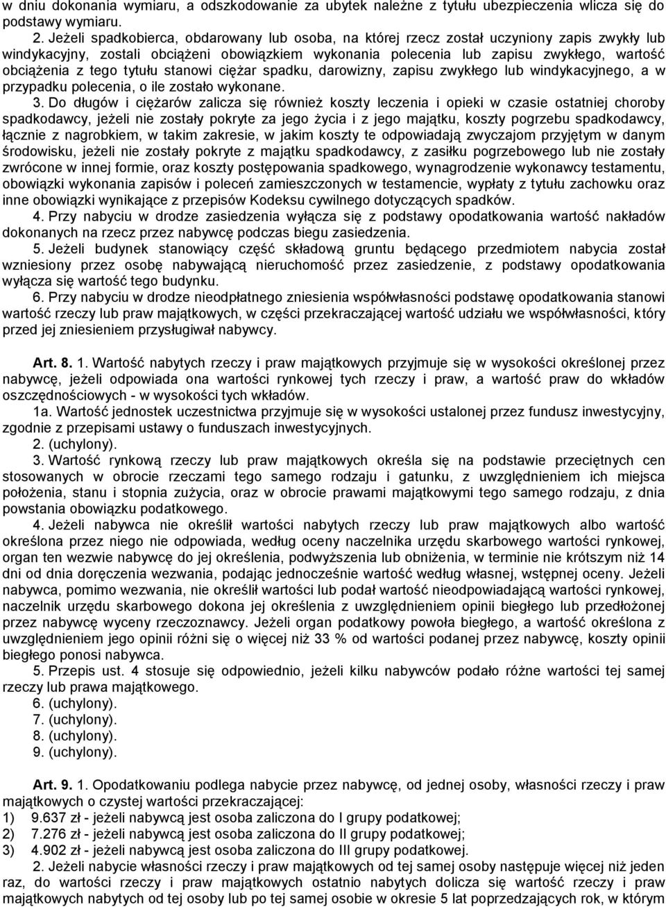 tego tytułu stanowi ciężar spadku, darowizny, zapisu zwykłego lub windykacyjnego, a w przypadku polecenia, o ile zostało wykonane. 3.