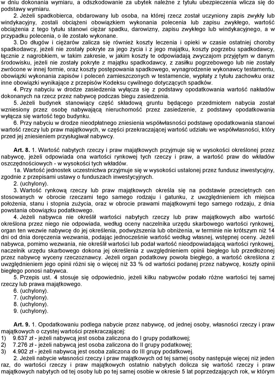 tego tytułu stanowi ciężar spadku, darowizny, zapisu zwykłego lub windykacyjnego, a w przypadku polecenia, o ile zostało wykonane. 3.