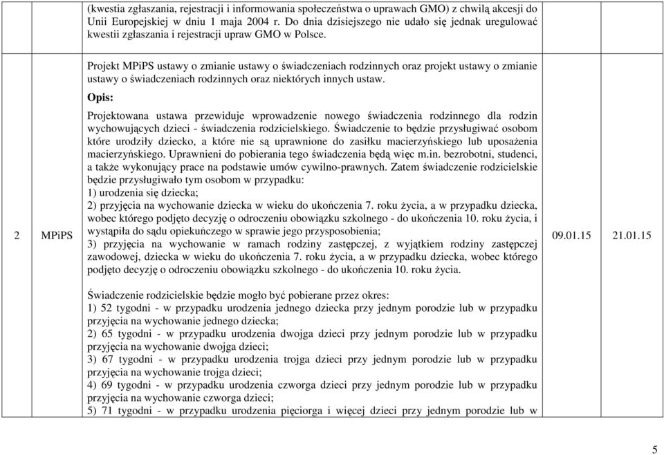 2 MPiPS Projekt MPiPS ustawy o zmianie ustawy o świadczeniach rodzinnych oraz projekt ustawy o zmianie ustawy o świadczeniach rodzinnych oraz niektórych innych ustaw.
