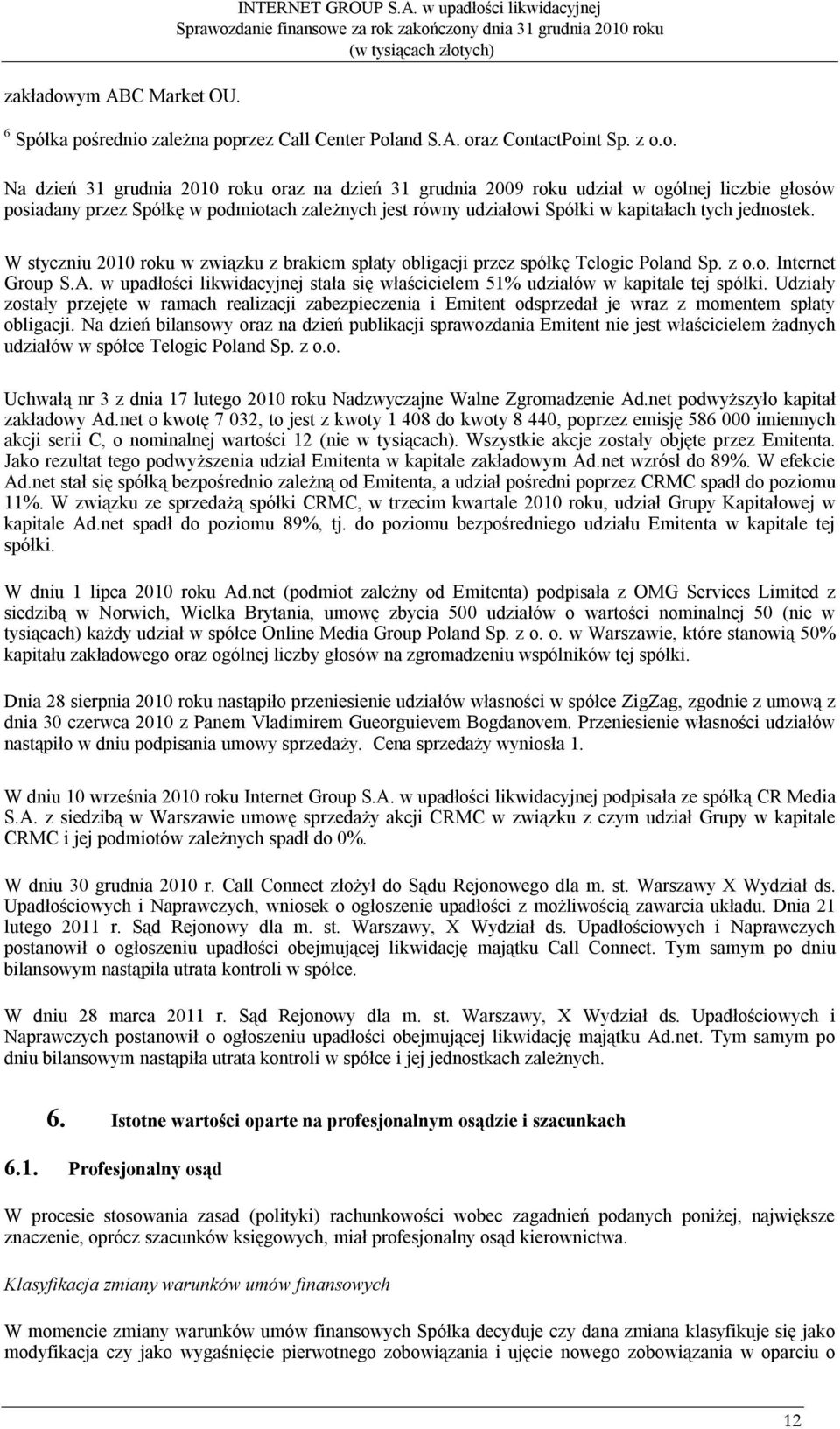 ci likwidacyjnej 6 Spółka poś