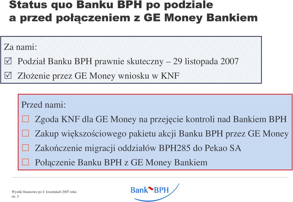 kontroli nad Bankiem BPH Zakup wikszociowego pakietu akcji Banku BPH przez GE Money