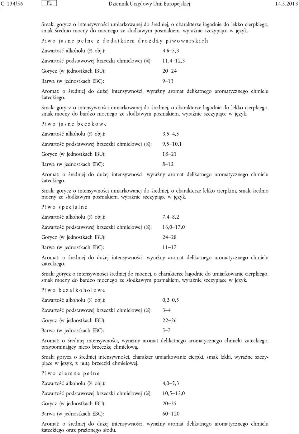 ): 4,6 5,3 Zawartość podstawowej brzeczki chmielowej (%): 11,4 12,3 Gorycz (w jednostkach IBU): 20 24 Barwa (w jednostkach EBC): 9 13 Smak: gorycz o intensywności umiarkowanej do średniej, o