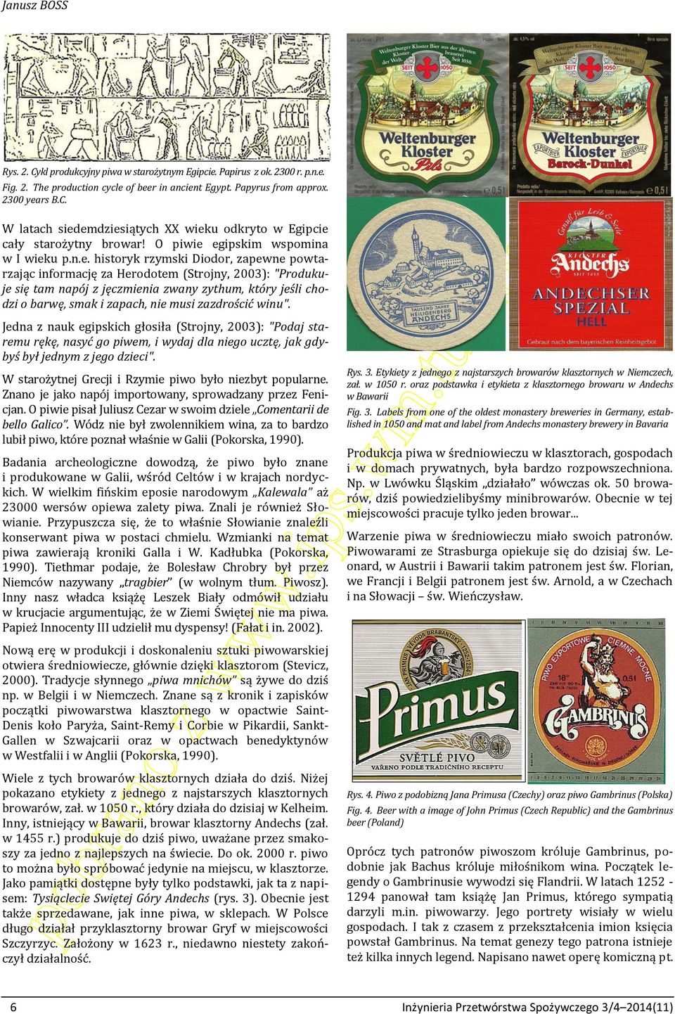 egipskim wspomina w I wieku p.n.e. historyk rzymski Diodor, zapewne powtarzając informację za Herodotem (Strojny, 2003): "Produkuje się tam napój z jęczmienia zwany zythum, który jeśli chodzi o