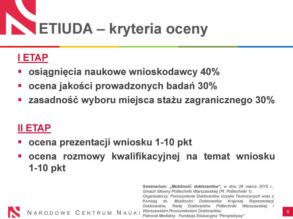ocena prezentacji wniosku 1-10 pkt ocena rozmowy kwalifikacyjnej na temat wniosku