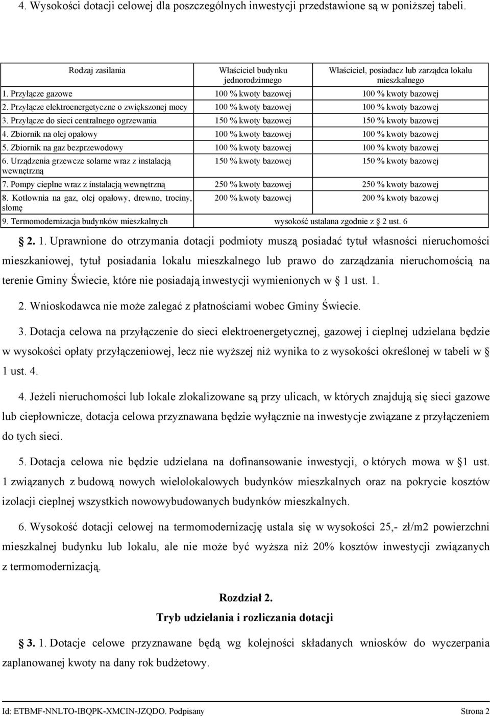 Przyłącze elektroenergetyczne o zwiększonej mocy 100 % kwoty bazowej 100 % kwoty bazowej 3. Przyłącze do sieci centralnego ogrzewania 150 % kwoty bazowej 150 % kwoty bazowej 4.