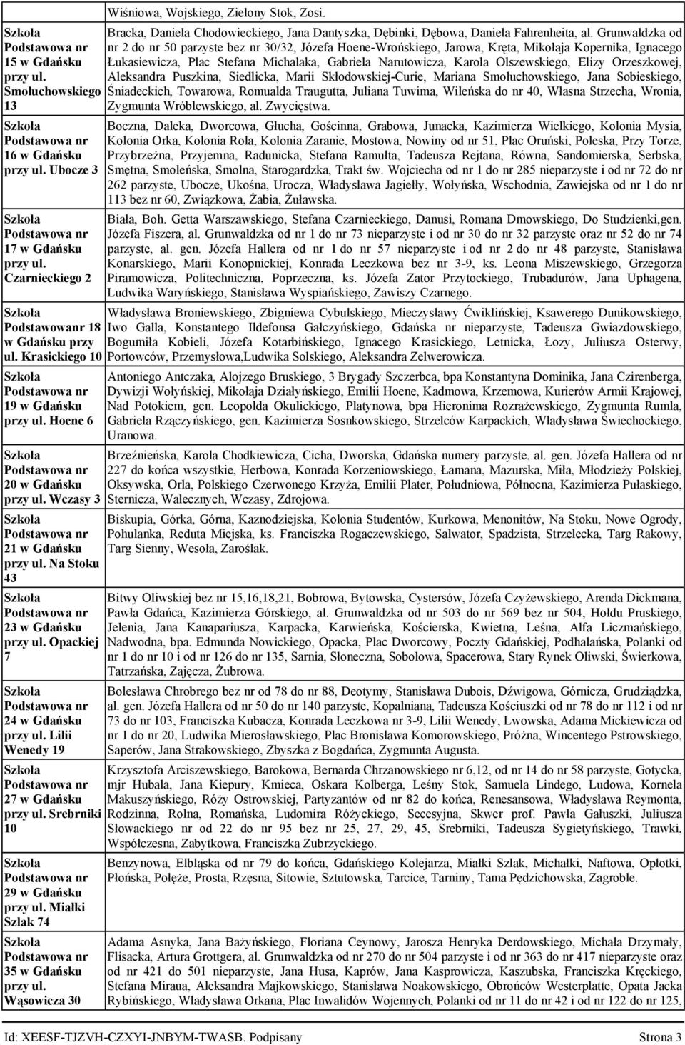 Grunwaldzka od nr 2 do nr 50 parzyste bez nr 30/32, Józefa Hoene-Wrońskiego, Jarowa, Kręta, Mikołaja Kopernika, Ignacego Łukasiewicza, Plac Stefana Michalaka, Gabriela Narutowicza, Karola