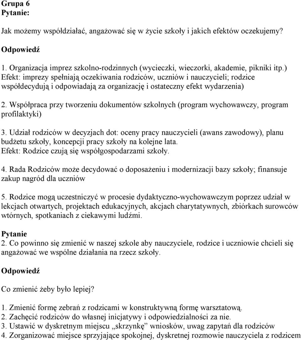 Współpraca przy tworzeniu dokumentów szkolnych (program wychowawczy, program profilaktyki) 3.