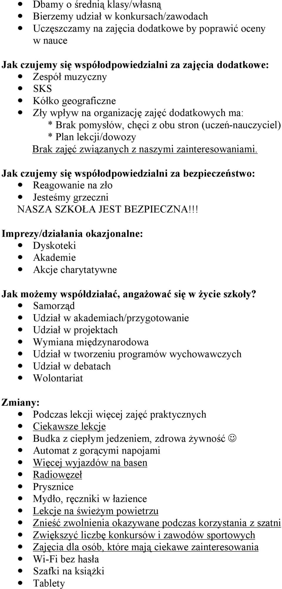 Jak czujemy się współodpowiedzialni za bezpieczeństwo: Reagowanie na zło Jesteśmy grzeczni NASZA SZKOŁA JEST BEZPIECZNA!